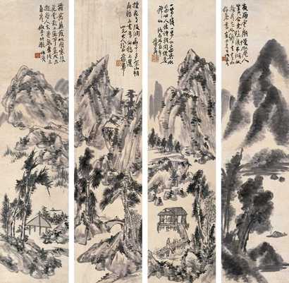 蒲华 辛丑（1901年作） 山水 四条屏